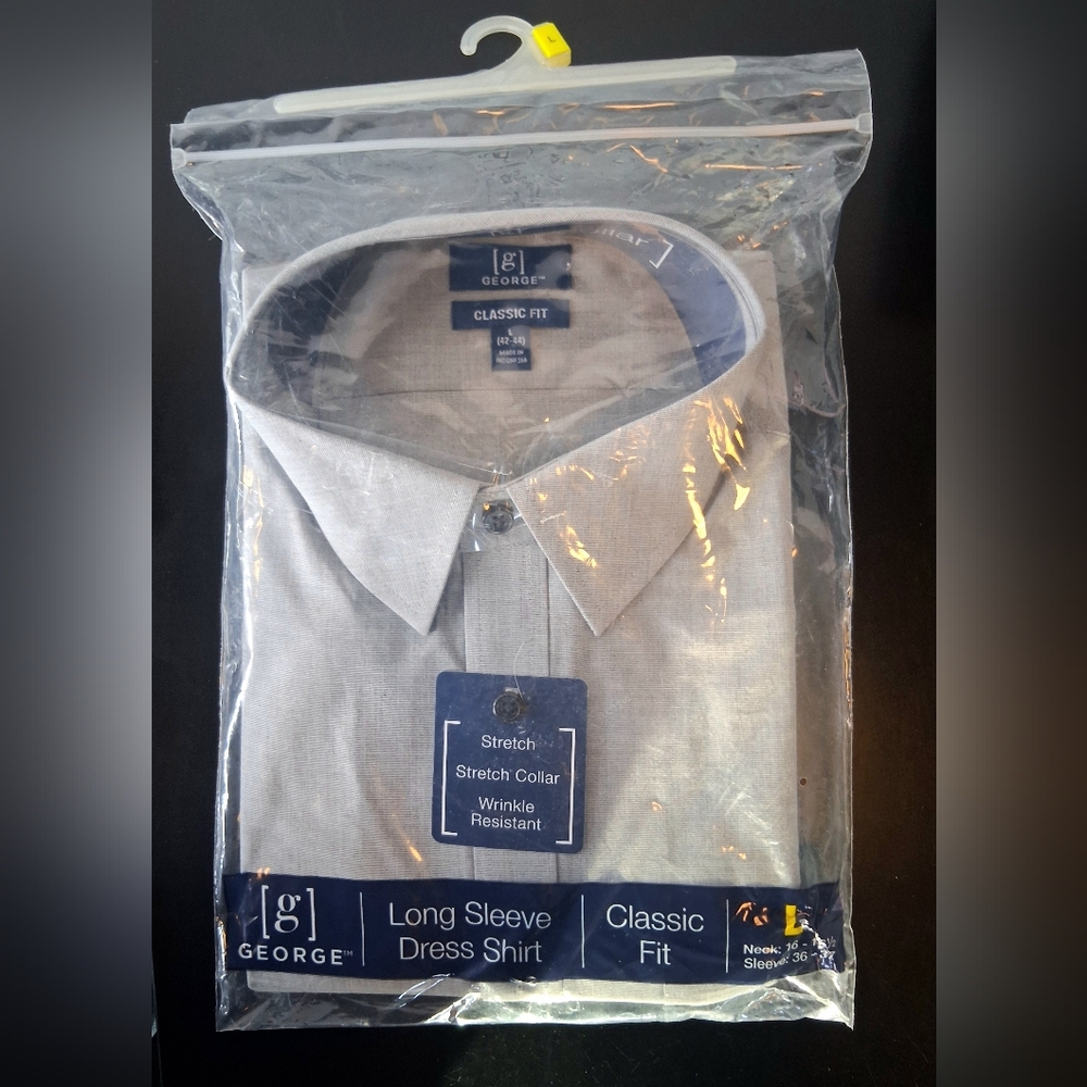 NEW George Classic Fit Long Sleeve Dress Shirt Large Grey